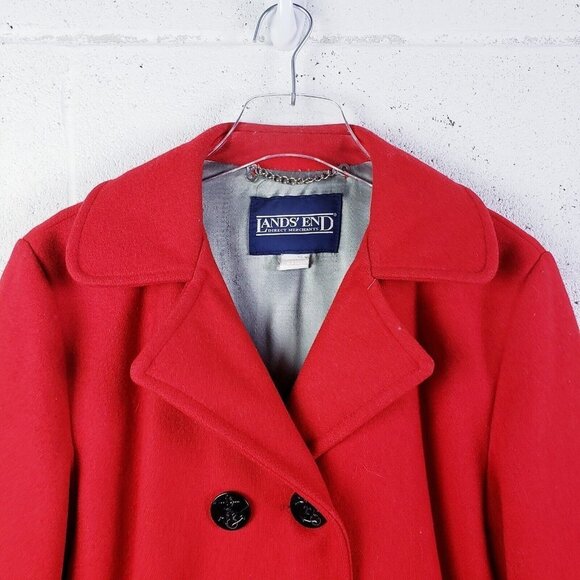 Vintage Lands' End Direct Merchants Red Wool Anchor Button Peacoat Size 12 Red - Picture 4 of 11
